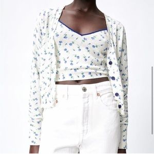 Zara Floral Knit Crop Tank Top